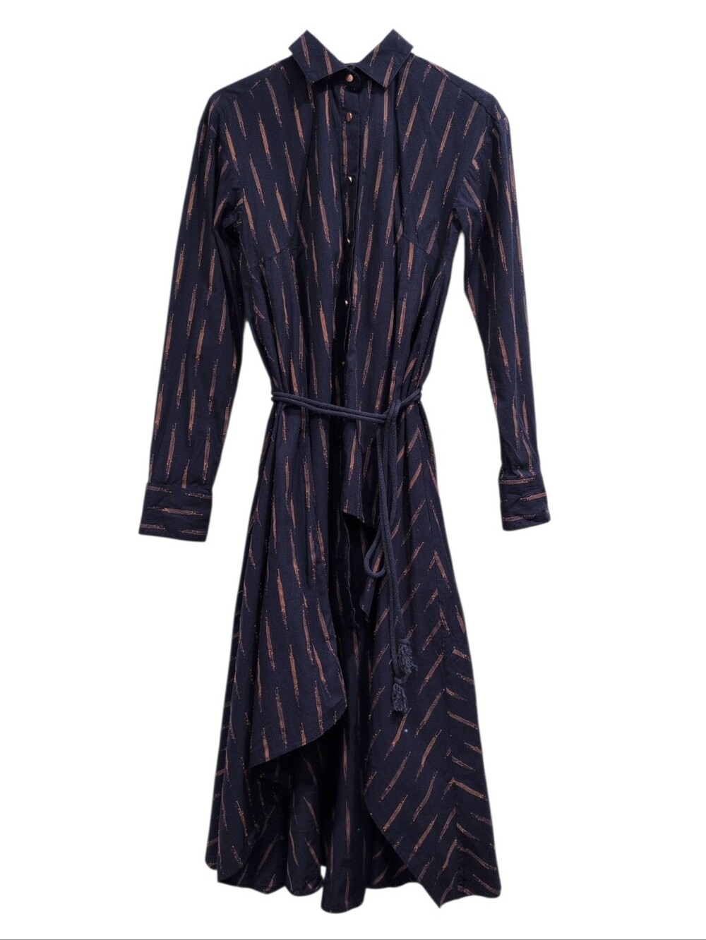 Palmer Harding Striped Midi Button Up Shirt Dress Asymmetrical Long Sleeves